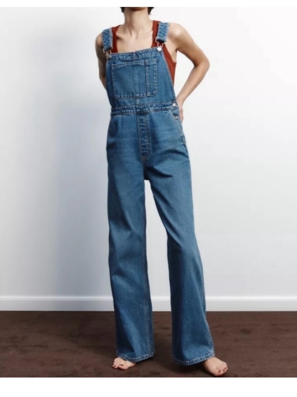 Zara Classic Blue Denim Wide-Leg Overalls